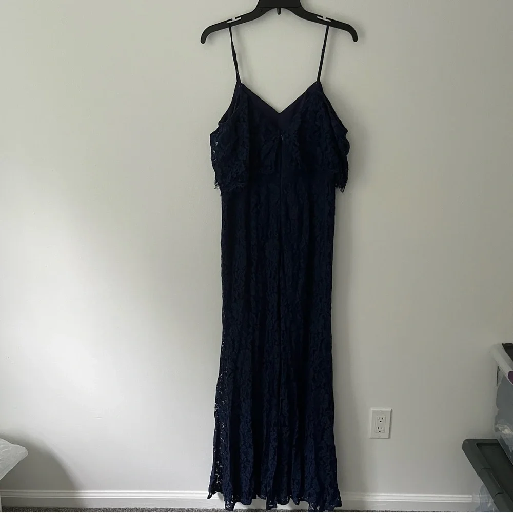 Lulus Caterina Navy Blue Floral Off The Shoulder Slit Maxi Dress Medium - Picture 6 of 14